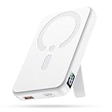 Kabellose Powerbank für Magsafe, 12000mAh Power Bank mit Klappbarem Standfuß, 22.5W PD USB-A Ausgabe, Powerbank mit Typ-C Eingang und Ausgang, LED-Anzeige für iPhone 17/16/15/14/13/12/Pro/Pro Max