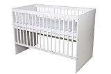 KMbaby Babybett TANY Weiß 120 x 60 cm mit Matratze - Baby Kinderbett Gitterbett mit Lattenrost 3 Stufen Höhenverstellbar - Lackiertes Kiefernholz