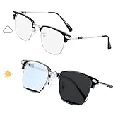 KGAILL Selbsttönende Lesebrille Groß Blaulichtfilter Lesehilfe Herren Damen Photochrome Sonnenbrille Anti Augenbelastung/Blendung Computerbrille (Color : Black, Size : +2.0x)