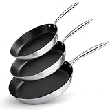 COOKNANO Pfannenset 3-teilig, Aus Edelstahl und mit Antihaftbeschichtung, Enthält 3 Pfannen mit 20, 24 und 28 cm, Ergonomischen Griff,Für Alle Herdarten und Backöfen