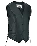 Damen Motorradweste aus schwarzem Leder, lang geschnitten, geflochtenes Design, Pistolentaschen, Schwarz, XXL