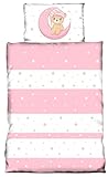 one-home Kinder Baby Bettwäsche 100x135 cm + 40x60 cm Teddy Bären Sterne Mond für Jungen und Mädchen weiche Mikrofaser Kinderbettwäsche Set, Farbe:rosa