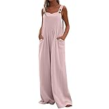 Generisch Damen-Latzhosen | Haremshose Street One Wide Leg Latzhose Strampler Mit Tasche Hose Baggy Romper Stoffhose Sommerhose Set(03 Rosa, XXL)