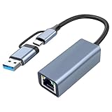 Xptieeck USB 3.0 auf Ethernet Adapter mit USB C auf RJ45 Gigabit LAN 1000 Mbps kabelgebundenes Netzwerk, Netzwerkadapter, für Windows Langlebig