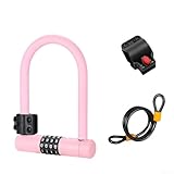 Robustes U-Schloss für Fahrräder und Roller, vierstellige Kombinationssicherheit mit Zinklegierungszylinder und schützender Silikonbeschichtung (Rosa)