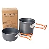 Camping-Topf-Set mit faltbarem Griff, perfekt für Outdoor-Kochbegeisterte, leicht zu tragen und zu reinigen (orangefarbener Griff)