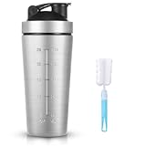 AOOWU Edelstahl Protein Shaker, 900 ml Shaker Eiweiß Sport Fitness mit Skala optimal, Shaker Edelstahl BPA Free/Leak Proof, Eiweiß Shaker für Eiweiß, Diät und Fitness Shakes, mit Shaker Balls