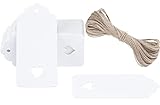 G2PLUS 50stk Geschenk Anhänger Weiß, 4.5x9.5CM Kraftpapier Etiketten Tags, 300g/m² Geschenkanhänger Etiketten Herz mit Schnur für Hochzeit Geschenke zum Basteln