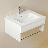 NUESTRA VIDA Waschtisch mit Unterschrank 60 cm Breit Weiß, Badmöbel Set mit Waschbecken für Badezimmer und Gäste WC, Waschtischunterschrank Hängend