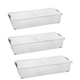 SUSTANIA Unterbett-Aufbewahrungsboxen 3er Set mit Rollen & geteiltem Deckel, Maße: 78x38x16 cm, Unterbettbox 32L, Unterbettkommode Made in EU