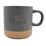 Steingut-Tasse 'HERZENSMENSCH' GRAU Keramik Kaffeetasse Teetasse I Spülmaschinenfest I Mikrowellenfest I 360 ml I Rustikales Design I Geschenk