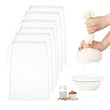 6 Stück Nussmilchbeutel, Passiertuch Wiederverwendbar, Käsetuch Bio Waschbar Filterbeutel Mit Kordelzug, Nut Milk Bag für Käse Fruchtsaft Kaffee Gemüsesaft(20 × 30 cm)