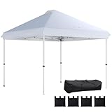 Outsunny Pavillon 3 x 3 m Wasserdicht Winterfest Höhenverstellbar Pop-up Faltpavillon, UV 50+ Faltbar Partyzelt Gartenzelt mit Tasche Sandsäcke Gartenpavillon für Garten Festival, Weiß