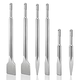 SDS PLUS 6 Stück Meißel-Set, Fliesenmeißel (2x Flachmeißel, 2x Breitmeißel, 2x Spitzmeißel), 40CR-Stahl SDS PLUS Meißel Set Langlebig & Scharf für Fliesen, Fliesenkleber, Beton, Naturstein, Mauerwerk