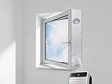 HOOMEE VP Fensterabdichtung für Mobile Klimageräte, Mit Angenähter Schlauch Verlängerung, Für Einflügelige Fenster mit Breiten Fensterbänken und Tief Eingebaute Flügelfenster, Altbauwohnungen, 300cm