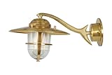 Licht-Erlebnisse Außenlampe Wand Messing Riffelglas E27 IP64 B: 26 cm rostfrei regenfest Maritim Outdoor Wandleuchte außen Schiffslampe Balkon Lampe Garten Hof
