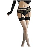 Gemusterte Netzstrumpfhose mit hoher Taille für Damen, Strumpfhose, halterlose Strümpfe, schwarz Damen Outfit Set (Black, One Size)