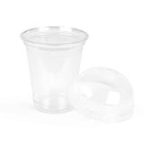 Inoverse Smoothie Becher To Go, Smoothie Cup, Dessertbecher, Plastikbecher, Eiskaffee Becher, Cocktail Gläser Plastik, Bubble Tea Becher, Einwegbecher, inkl. Domdeckel mit Loch, 300 ml, 50stk