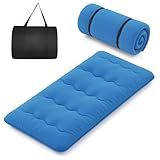 COSTWAY Japanische Futon Matratze, Tatami-Matte, Bodenmatratze, Klappmatratze mit waschbarem Bezug, Faltbare Schlafmatte mit Tragetasche (Blau, 90 x 200 cm)