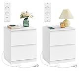 VASAGLE Kailyn Kollektion - Nachttisch mit Steckdosenleiste, 2er Set, Beistelltisch 2 Schubladen, 2 AC-Steckdosen, 2 USB-A-Anschlüsse, für Schlafzimmer, wolkenweiß LET821W02
