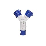 cartrend Explorer CEE Mehrfachverteiler mit 1 CEE-Stecker & 2 CEE-Kupplungen mit Klappdeckel, geeignet für Spannungen von 220-250 Volt, 16 Ampere, 50/60Hz, für Wohnwägen, Wohnmobile, IP44, blau-weiß