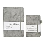 Moguxb 2 Stück Notizbücher A5+A6,128+80 Seiten Notizbuch Leder Notizbuch Liniert Marmoriert Notizblock für Büro Schule(Grau)