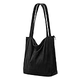 Tote Bag Damen Shopper Cord Tasche Groß Beuteltasche Schultertasche Mit ReißVerschluss,Stoff Umhängetasche Handtasche Für Schule Arbeit Büro Reisen Einkaufen Alltag,Geschenk für Damen