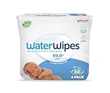 WaterWipes Plastikfreie Original Babytücher, 240 Stück (4 Packungen), 99,9% wasserbasierte Tücher, geruchlos für empfindliche Haut