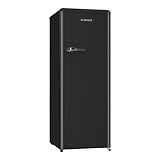 SCHOEPF – RKS245B Vollraum-Kühlschrank 145,6 cm – Retro Design – 238 L – LED-Beleuchtung – Höhenverst. Füße – 40 dB – Schwarz – Freistehend – Vintage Look - Getränkekühlschrank, Standardkühlschrank