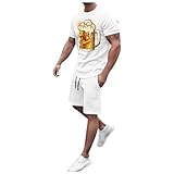 Bauzuoyo Oktoberfest Herren Outfit 2-Teilig Kurzarm T-Shirt + Kurze Hose Sets Männer Sommer Outfit Strand Kurzarm Gedruckt Hemd Kurzen Anzug Hemd Hosen Anzug mit Taschen Trainingsanzug Herren