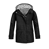 Regenjacke Kinder, Wasserdicht Regenjacke Mädchen, Winddicht Übergangsjacke, Atmungsaktiv Softshelljacke mit Kapuze und Taschen, Leichte Windbreaker Regenmantel mit Reißverschluss, 5-14 Jahre