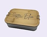Personalisierte Lunchbox Edelstahl mit Bambusdeckel – Brotdose mit Gravur & Namen – 850 ml / 1400 ml – Bento-Box mit Trennwand, BPA-frei – Geschenk für Kinder & Schule (mittel 850 ml)