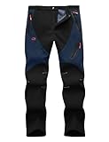 Damen gefütterte Winterhose, wasserdichte Softshell Outdoorhose, Winddicht, warmes Futter, Winterhose, Skihose, Schneehose, Trekkinghose-Black+Dark Blue-XL