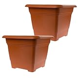 Pflanzkübel groÃŸ auÃŸen 40x40cm (2er Set) - Frostbeständiger Blumentopf groÃŸ draussen aus Kunststoff - Made in Germany - Blumenkübel groÃŸ auÃŸen mit UV-Schutz & Wasserspeicher - Terracotta