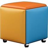 Wayuto 5-in-1-Sitzwürfel aus PU-Leder, mit Drehrollen, stapelbar, Sofasessel, Hocker, Ottomane, Hocker, beweglicher Fußhocker, Ankleidestuhl für Wohnzimmer, Schlafzimmer, bunt, Größe A
