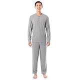 Fruit of the Loom Men's 360 Stretch Long Sleeve Henley Top and Pant Sleep Pajama Set, Grey Heather