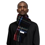 Basic Sense Schottenkaro Schal aus 100% Wolle, mongolische Wolle, schottisches Karomuster, navy, One size