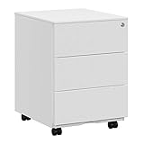 SONGMICS Rollcontainer, Metallschrank, mobiler Aktenschrank, Druckertisch, abschließbar, 3 Schubladen, Unterschrank, vormontiert, Büro, Homeoffice, 45,1 x 39 x 53,8 cm, wolkenweiß OFC63WT