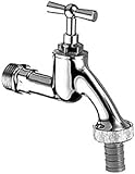 SCHELL 034050399 Auslaufventil / Ventil 1/2'' , Wasserhahn für Schlauchanschluss (Außgussbecken oder Waschmaschinenanschluss) , Oberteil mit Knebelgriff , Schlauchverschraubung , Oberfläche mattchrom