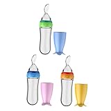 minkissy 3 Stück Teiliges Babybrei Sauger Frei Fütterungsflasche mit Weichem Löffelaufsatz Farblich Sortiert für Kleinkinder Hitzebeständig und Einfach zu Reinigen