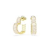 Swarovski Matrix Kreolen, Kleine, Weiße Ohrringe in Herz-Form mit Gold-Legierungsschicht und Strahlenden Swarovski Kristallen im Baguette-Schliff