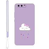 KARTXITAI Hülle Kompatibel mit Huawei P10, Kreatives Graffiti Wolken,Regenbogen,Regen,Bögen Muster Weiches Stoßfeste Cute Matte Schutzhülle mit Bumper Case Handyhülle Rückseite-Lila
