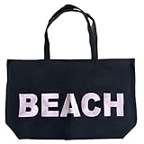 MASSIOSTAN Große Canvas-Tragetasche, wiederverwendbare Einkaufstasche, Schwarz – Puderrosa, Large