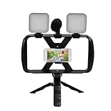 Videostativ mit Licht, Stativ Video Telefon – Tragbares Fülllicht, verstellbar, 4 in 1 | mit Telefontisch, einziehbares Mikrofon für Telefon für Vedio
