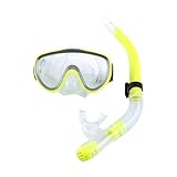 LUCKDANO Schnorchelset, Schnorchelausrüstungsset, Schnorchelpaket-Set mit Gehärtetem und Silikon-Atemschlauch für Erwachsene, Schwimmen, Tauchen (Yellow)
