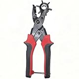 Lochzange für Leder, Gürtellochzange mit 6 Rund Lochgrößen 2-4.5mm, Revolverlochzange Kohlenstoffstahl mit Lineal und Punch Platten, Hebelübersetzung Anti-Rutsch Griffe, für Leder, Gürtel, Stoff, DIY