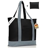 COTTARA® große Stofftasche mit Reißverschluss – hochwertige gefütterte Baumwolltasche mit extra Polyester Tasche – ideal als Einkaufstasche, Shopper und Badetasche Herren Damen - 25L schwarz