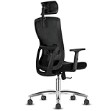 Bürostuhl Ergonomisch,Schreibtischstuhl mit verstellbarer Kopfstütze, Armlehnen und Lendenwirbelstütze, Drehstuhl aus Mesh,höhenverstellbarer Chefsessel,Computerstuhl Wippfunktion,Belastbarkeit 150kg