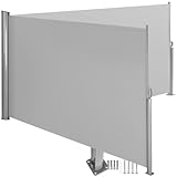 tectake Aluminium Doppel- Seitenmarkise ausziehbar, Outdoor Seitenwand als Garten Sonnenschutz, Balkon Sichtschutz, Terrassen Windschutz, mit Aufrollmechanismus - 160 x 600 cm, grau
