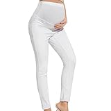 Umstandshose Jeans für Schwangere | Verstellbarer Bund | Stretch-Material | Bequeme Umstandsmode für Damen Weiß M